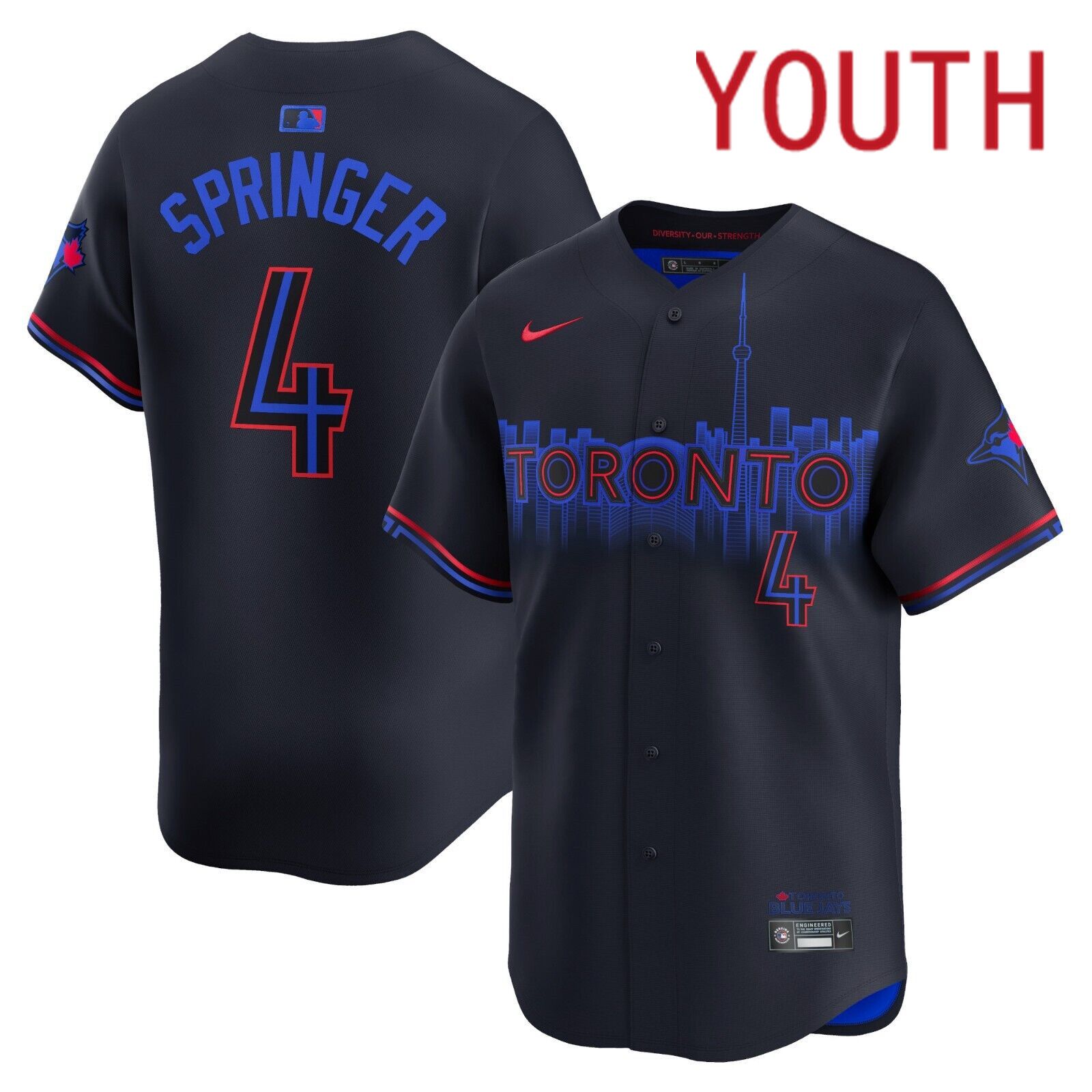 2024 Youth Toronto Blue Jays #4 Springer City Connect Nike Dri-FIT MLB Limited black Jersey